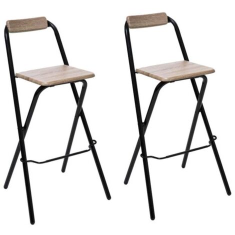 Chaise de bar pliable - Lot de 2 - Noir et beige - Louna - Livraison gratuite (1/5)