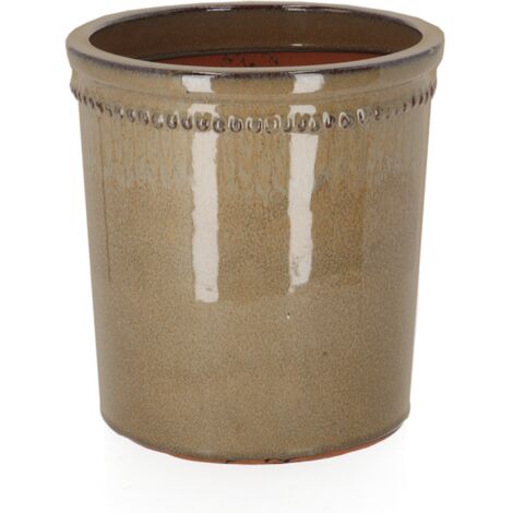 Pot de fleur rond en terre cuite verni - Taupe - D 25 x H 25 cm - Livraison gratuite