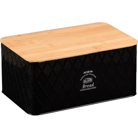 Boîte à pain en fer et bambou - Noir/Marron - L 28 x l 18 cm - Livraison gratuite