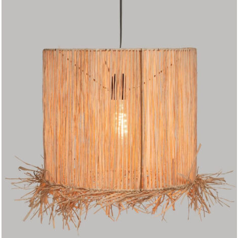 Suspension luminaire en métal et rafia "Haci" - Beige - D 36 cm - Livraison gratuite