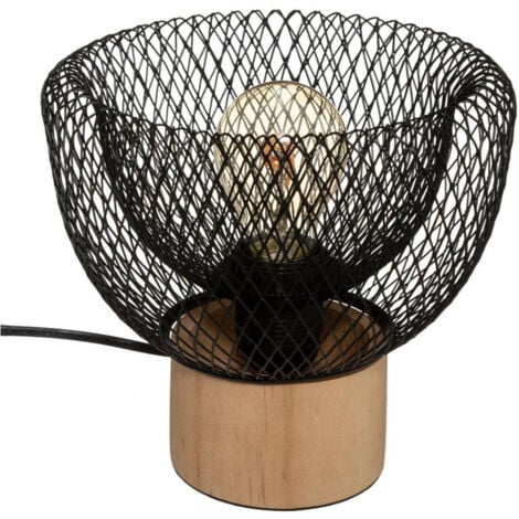 Lampe à poser en métal et bois "Ewan" - Beige et noir - H 18,5 x P 20 x L 20 cm - Livraison gratuite