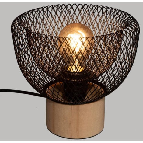 Lampe à poser en métal et bois "Ewan" - Beige et noir - H 18,5 x P 20 x L 20 cm - Livraison gratuite