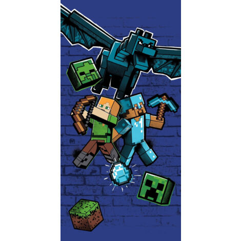 Minecraft - Serviette de plage en coton "Metro art Survive" - Bleu - 70 x 140 cm - Livraison gratuite
