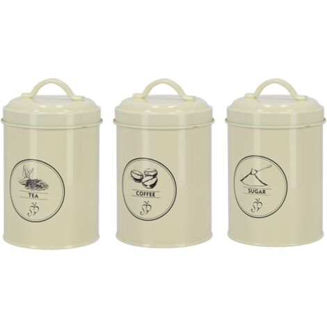 Lot de 3 boites de rangement en acier - Blanc cassé - D 12 x H 18 cm - Livraison gratuite (1/5)