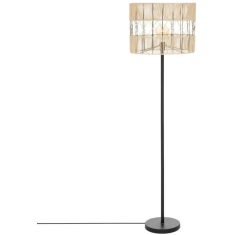 Lampadaire droit en métal avec abat-jour en corde "Cosy" - Noir et Beige - H 150 cm - Livraison gratuite
