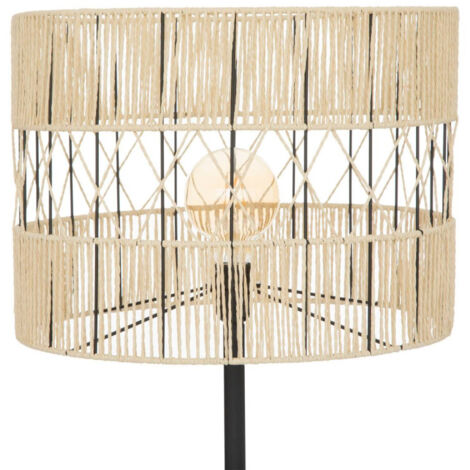 Lampadaire droit en métal avec abat-jour en corde "Cosy" - Noir et Beige - H 150 cm - Livraison gratuite