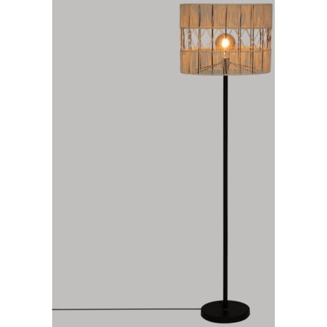 Lampadaire droit en métal avec abat-jour en corde "Cosy" - Noir et Beige - H 150 cm - Livraison gratuite