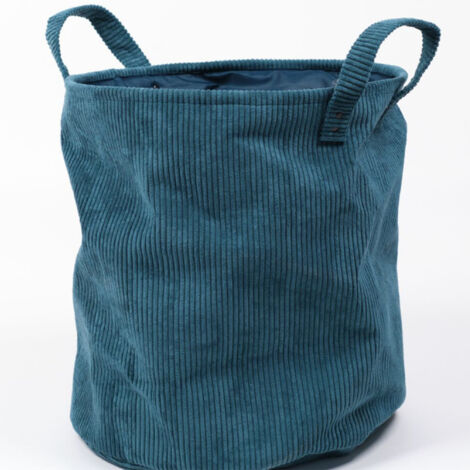 Panier à linge "Cosy" en velour cotelé - Bleu Paon - D 40 x H 40 cm - Livraison gratuite