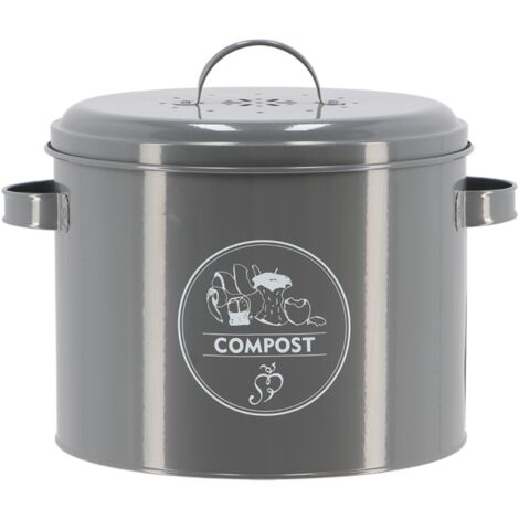Composteur en acier avec filtre à charbon - Gris - D 27 x H 21 cm - Livraison gratuite (1/7)