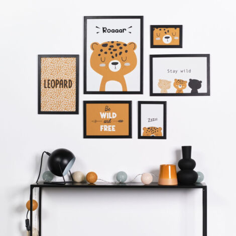 Lot de 6 cadres "Léopard" en bois - Noir - Livraison gratuite (1/2)