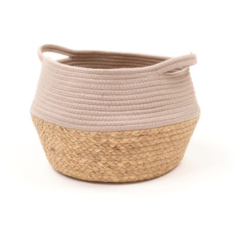 Panier Rond tressé "Cosy" en coton et jacinthe d'eau - Beige - D 27 x H 23 cm - Livraison gratuite
