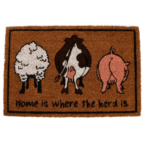 Tapis à imprimé aniaml en fibre de coco - Home is where the herd is - Marron - L 60,5 x l 40,2 cm - Livraison gratuite (1/3)
