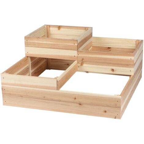 Carré potager en bois 4 niveaux – Dimensions L 80 x l 80 x H 37,5 cm – Pour espaces extérieurs – Bois traité pour durabilité – Fornord (1/4)