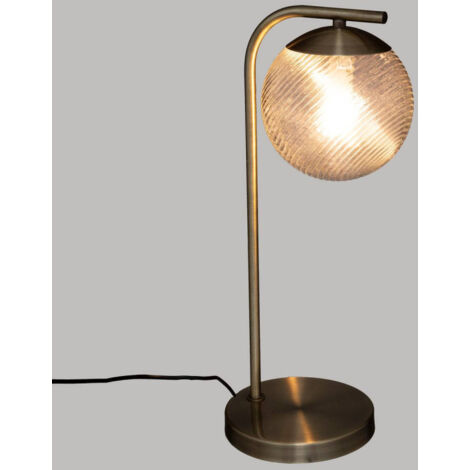 Lampe abat jour boule en verre strié et métal à poser "Night" - Doré - H 47 x L 20,4 x P 16 cm - Livraison gratuite