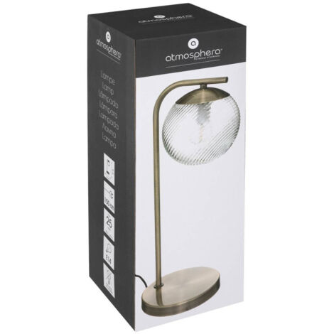 Lampe abat jour boule en verre strié et métal à poser "Night" - Doré - H 47 x L 20,4 x P 16 cm - Livraison gratuite