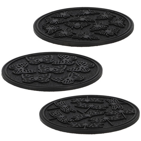 Esschert Design – Lot de 3 pas japonais ronds en caoutchouc recyclé – Motifs insectes – D 30 cm – Surface antidérapante pour jardins potagers