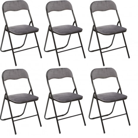 Lot de 6 chaises pliantes en velours - Gris - L 44 x P 45 x H 79 cm - Livraison gratuite