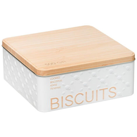 Boîte à biscuits "Scandi edition" en métal à relief - Blanc - L 19,5 x l 19,5 x H 8 cm - Livraison gratuite