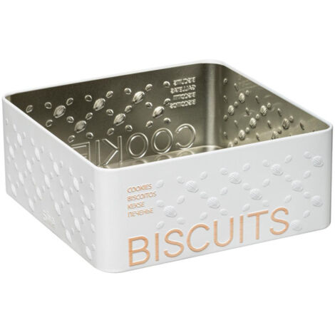 Boîte à biscuits "Scandi edition" en métal à relief - Blanc - L 19,5 x l 19,5 x H 8 cm - Livraison gratuite