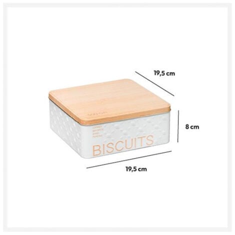 Boîte à biscuits "Scandi edition" en métal à relief - Blanc - L 19,5 x l 19,5 x H 8 cm - Livraison gratuite
