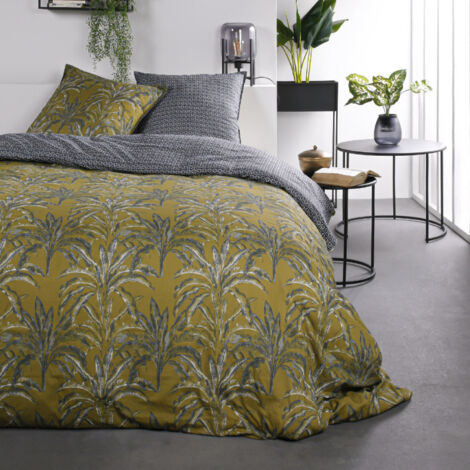 Parure de lit double à imprimé palmier en coton "Sunshine" - Bronze - 240 x 260 cm - Livraison gratuite (1/3)
