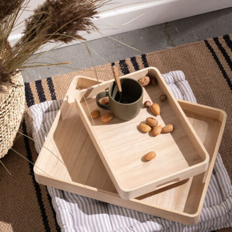 Today Ensemble de 2 plateaux beige en bois de Paulownia