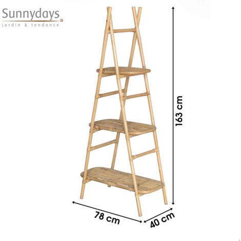 Etagère pyramidale à 3 étagères en rotin - Beige - H 163 x L 78 cm - Livraison gratuite (1/2)
