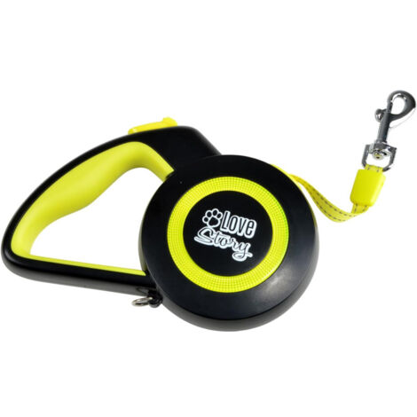 Laisse rétractable en plastique pour chein de 15 kg max - Jaune/Noir - Taille S (3m) - Livraison gratuite (1/5)