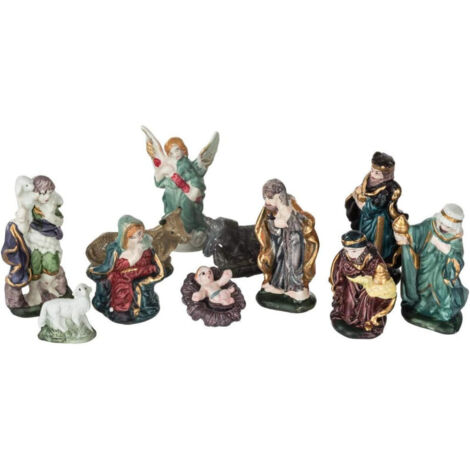 Fééric Lights And Christmas – Lot de 11 santons en céramique H 9 cm – Décoration crèche de Noël – Figurines peintes multicolores – Compatible avec crèches traditionnelles (1/5)