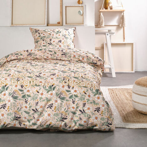 Parure De Lit Simple Enfant Dauphins - Drap Housse 90x190cm + Drap Plat + Taie - Thème Marin Hawaïen
