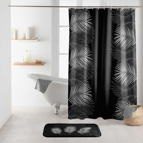 RIDEAU DE DOUCHE AVEC CROCHETS 180x200 CM POLYESTER IMPRIME ORBELLA NOIR/ARGENT (1/3)
