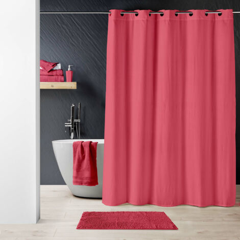 Rideau Douche avec oeillets Clipsables 180 x 200 cm Dotty Framboise - Microfibre Gaufrée - Livraison gratuite (1/4)