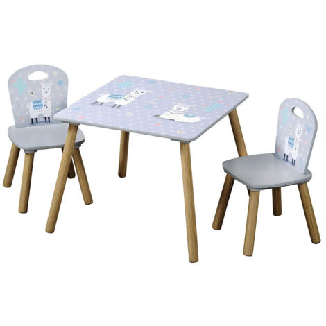 Table + 2 chaises pour enfant "Alpaca" - Bleu/Marron - 55 x 55 cm - Livraison gratuite (1/5)
