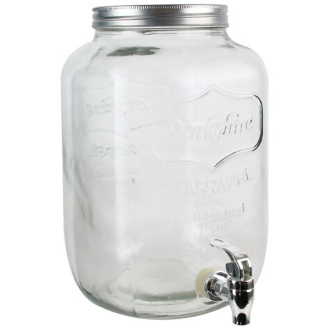 Fontaine à boisson en verre 8L – Large ouverture scellable – Robinet de service – Contenance 8L pour boissons rafraîchissantes – Bigbuy