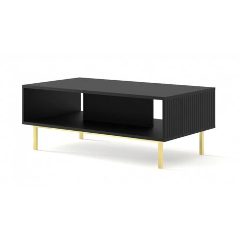 Table basse Ravenna avec cadre doré - Noir mat - L 90 x P 60 x H 45 cm - Livraison gratuite (1/3)