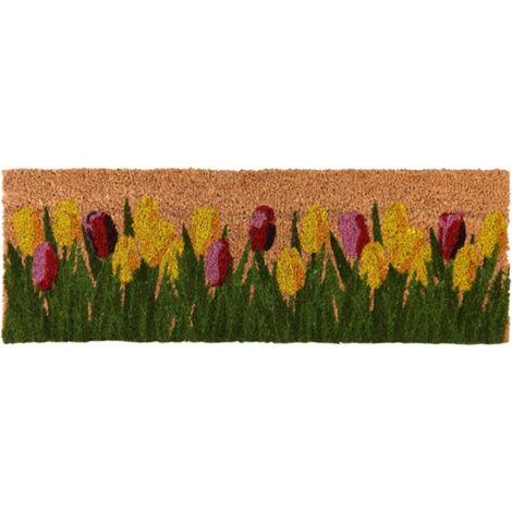 Paillasson rectangulaire à imprimé tulipes en fibre de coco - Multicolore - L 75,3 x l 25,3 cm - Livraison gratuite