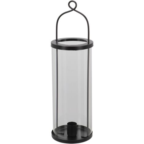 Lanterne avec bougeoire en verre - Noir - H 32,5 cm - Livraison gratuite (1/4)