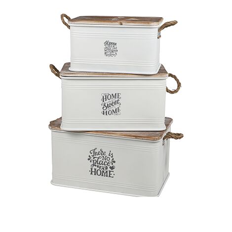 Lot de 3 caisses de rangement en métal "Loft & Metal" - Blanc - L 68 x P 35 x H 35 cm - Livraison gratuite (1/3)