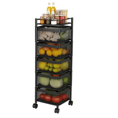 Resserre Métallique Carrée 3 Niveaux à Roulettes Noir Rangement Cuisine Bureau Salle De Bain 28 X 28 X H 61 Cm