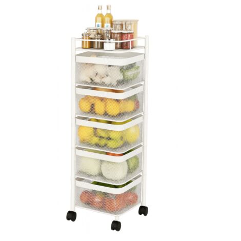 Resserre Métallique Carrée 5 Niveaux à Roulettes Blanc Rangement Cuisine/Bureau/Salle de Bain 28 x 28 x H 89 cm - Livraison gratuite