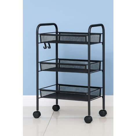 Resserre Métallique Rectangulaire 3 Niveaux à Roulettes - Noir - Desserte de Rangement - L 39 x P 23 x H 57 cm - Livraison gratuite