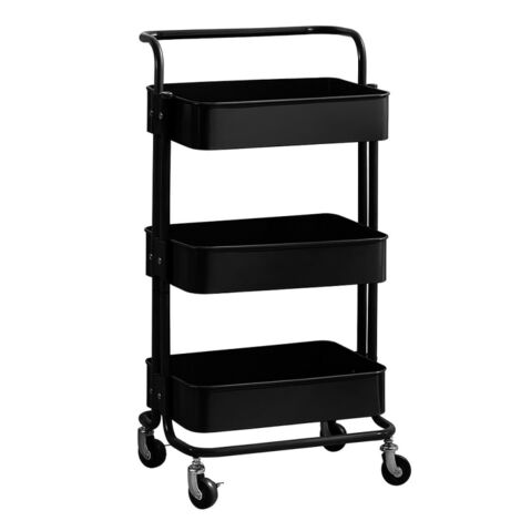 Desserte Métallique Orientable Multi-positions - 3 Niveaux à Roulettes - Blanc - L 44 X P 30 X H 945 Cm