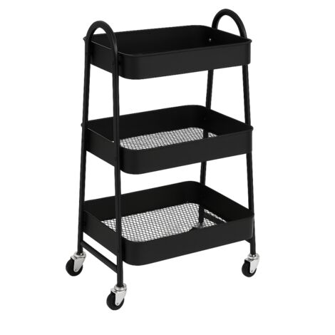 Chariot Métallique Rectangulaire 3 Niveaux à Roulettes - Noir - Rangement Pratique - L 45 x P 32 x H 78 cm - Livraison gratuite (1/5)