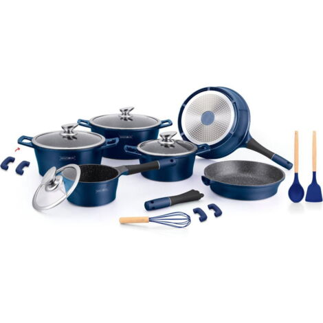 Batterie de cuisson complète effet marbre - 17 pièces - Tous feux - Bleu - Livraison gratuite