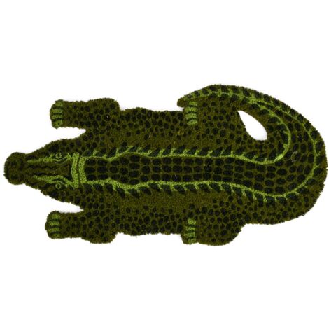 Paillasson crocodile en fibre de coco antidérapant – Vert – L 77,8 x P 37,5 cm – Pour intérieur et extérieur – Best For Boots (1/4)