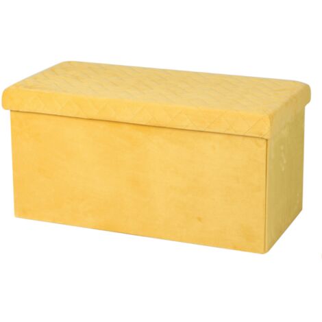 Banc de rangement pliable en velours "Kube" - Jaune - L 76 x P 37,5 x H 37,5 c - Livraison gratuite (1/2)