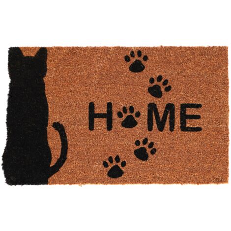 Paillasson à imprimé chat en fibre de coco - Home - Marron/Noir - L 74,8 x l 45 cm - Livraison gratuite (1/3)