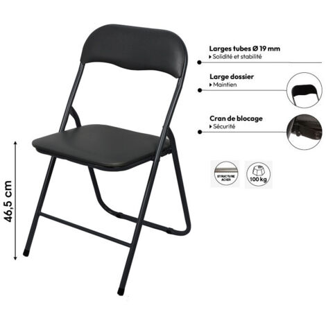 Lot De 2 Chaises Pliantes HAEST – Noir Et Argent – Acier – Pliage Facile – Neuf