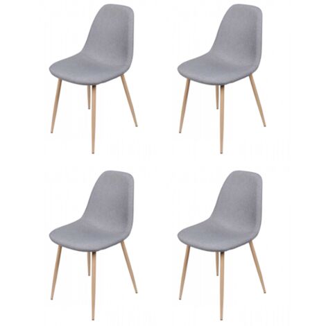 Chaise en Tissu Gris Clair Pieds en Métal Effet Bois (1/4)