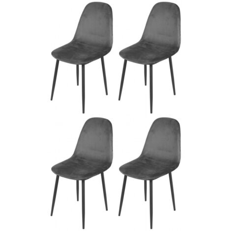Chaise en velours gris pieds en métal noir - 44x53x88cm (1/5)
